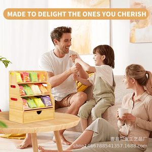 Étagère de rangement pour thé en bambou à 3 niveaux avec tiroir, grande capacité, organiseur de dosettes de café, boîte en bois pour cuisine et salle de bain - Product Image 3