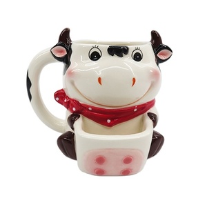 Hand bemalte Keks becher Tasse mit Keks halter Dunk Becher, 3D Kuhform Porzellan Milch tee Tasse