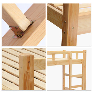 Solid <b>Wood</b> <b>Bunk</b> <b>Bed</b> Pine Natural Color Double Decker Dormitory <b>Bed</b> For Children And Adults Framework Structure - Product Image 5