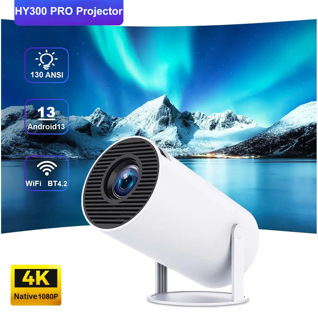 2025 HY300 PRO Portable Mini Projector 30-120 Inch 4K hd Smart Proyector 130 ANSI Lumen Home Theater Beamer Projector