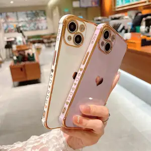 Stylish Cute Girls Side Heart Pattern Plating TPU Phone Case Love Heart Shaped Phone Cover For IPhone 14 13 12 11