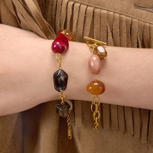 Fashion Beaded Bracelet Gold Chain Resin Stones <b>Toggle</b> Clasp Women's Jewelry Gift - Product Image 2