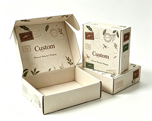 Boîte d'expédition en carton ondulé écologique à motif de timbres vintage, personnalisable avec logo, pour emballage cosmétique et beauté – Offre Spéciale - Product Image 3