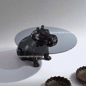 JS N8107 muebles de arte hipopótamo forma Base <span class=keywords><strong>Centro</strong></span> <span class=keywords><strong>mesa</strong></span> de <span class=keywords><strong>centro</strong></span> vidrio templado Animal <span class=keywords><strong>mesa</strong></span> <span class=keywords><strong>baja</strong></span> para salón de oficina - Product Image 2