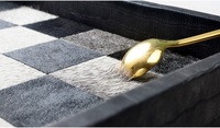 Plateau de service décoratif artisanal en cuir et métal, motif échiquier moderne noir et blanc, réutilisable, personnalisé, vente chaude