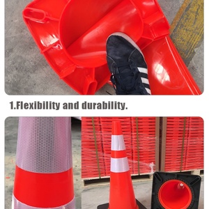 Cône de signalisation routière en PVC rouge et noir avec bande réfléchissante prismatique haute intensité pour la sécurité routière - Product Image 5