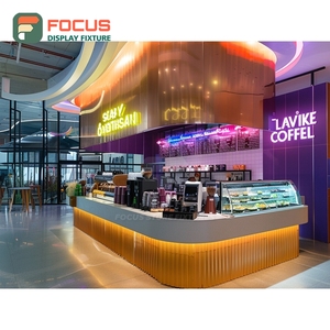 Integrated Coffee Merchandise Display Rack Laminate Wood Finish Customer Pickup Area Cafe Shelf Display Rack - Product Image 5