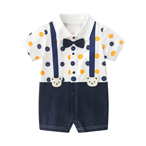Ensemble de vêtements pour bébé 100% coton, motif brodé petit gentleman, vêtements d'été pour bébés garçons nouveau-nés - Product Image 2