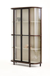Armoire haute contemporaine en acier et chêne avec verre trempé, bordure en bois et 3 étagères - Product Image 3