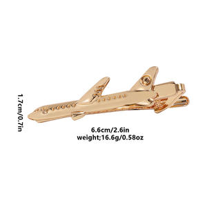 Clip de corbata dorado personalizado Bisel en blanco Clips de corbata de avión de aviación de piloto de gama alta con cadena para hombres - Product Image 5