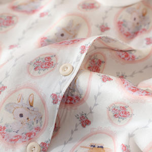 تخصيص منامة نسائية من قطعتين بيجامة زهرية مجموعة أزرار أسفل أكمام طويلة أرنب أرنب أرجل واسعة لطيف ملابس نوم ملابس نوم - Product Image 4