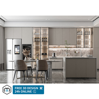 Lemari Dapur Modular Modern Kustom George Group, Kayu Solid, Kayu Lapis, Kaca, Resin, Marmer, Laminasi, Keran, Laci, Keranjang