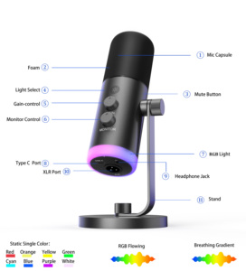 ไมโครโฟนคอนเดนเซอร์ไดอะแฟรมขนาดใหญ่ Factory PRO สำหรับบันทึกเสียงพูด พอดแคสต์ คอมพิวเตอร์ และร้องเพลง - Product Image 2