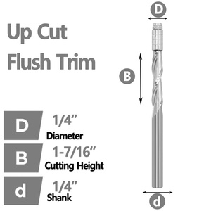 Up-Cut Flush Trim Router Bit Plantilla de carburo sólido Espiral 4 Rodamiento Guiado 1-7/16 <span class=keywords><strong>CL</strong></span> para recorte al ras de madera-Vástago de 1/4" - Product Image 3