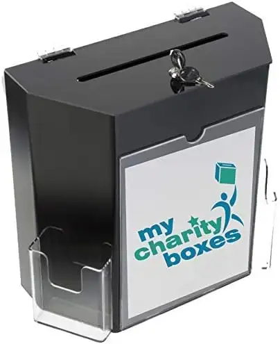 Акриловая коробка для благотворительных пожертвований и предложений с рамкой дисплея, замком и 2 карманами для бумаги размера визитной карточки
