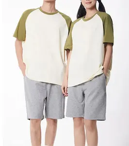 Новинка! Тяжелая негабаритная хлопковая футболка унисекс с рукавом реглан, двухцветная контрастная сшитая футболка для мужчин