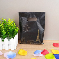 Sacs en plastique jetables avec poignée imprimée colorée pour supermarché, emballage cadeau, sacs découpés en HDPE