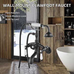 ฝักบัวติดผนังแบบ Clawfoot ดีไซน์ทันสมัย หัวฝักบัวทองเหลืองคู่ รูปทรงโทรศัพท์ รุ่น HD-009-26 พร้อมหัวฝักบัวแบบมือถือคู่ - Product Image 2
