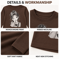 T-shirt court à manches longues imprimé graphique personnalisé pour filles, col rond, pour tout-petits et enfants, vente en gros OEM ODM