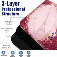 Tapis de Mahjong américain Tile Muse 80x80cm, thème Tour Eiffel Paris, motif floral rose bordeaux pour jeux en famille et jeux de club