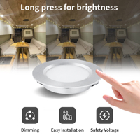 Lumière LED encastrée pour armoire 12V à intensité variable avec variateur tactile, éclairage encastré en aluminium sous le comptoir pour cuisine, placard, armoire, étagère