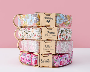 Collar Floral para Perro con Lazo y Correa, Placa de Identificación Grabada Personalizada, Hebilla Metálica, Collar Ajustable para Perro, Múltiples Colores, Regalo para Mascotas - Product Image 1
