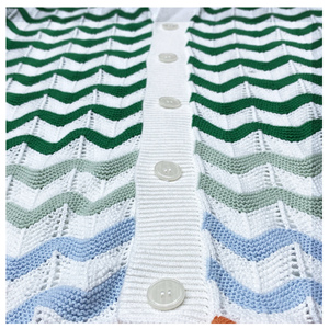 Polo Estiva in Maglia Personalizzata a Maniche Corte con Sfumatura a Onde Lavorata a Uncinetto <span class=keywords><strong>Cardigan</strong></span> da Uomo in Jacquard 100% Cotone - Product Image 5