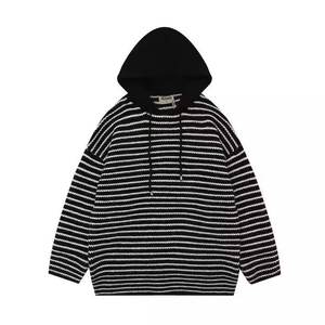 <span class=keywords><strong>Pull</strong></span> à capuche rayé pour homme, style rétro américain, tendance, jeune, décontracté, ample, tricoté, en polyester, chaud, pour l'automne - Product Image 5