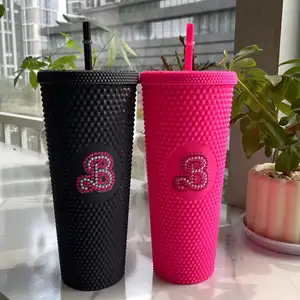 2023 Christmas Gift 22OZ Black Acrylic Tumbler Cup Studded Matte Tumblers rhinestone tumbler cups with straw