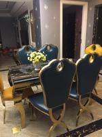 Longue table à manger carrée en marbre noir avec 6 chaises ensemble de places tavolo da pranzo luxe