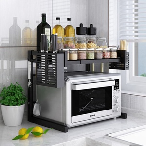 Support de four à <span class=keywords><strong>micro</strong></span>-ondes télescopique rétractable en métal à double couche, organisateur de <span class=keywords><strong>cuisine</strong></span>, rangement pour couverts, étagère - Product Image 3