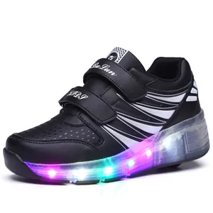 한 바퀴 LED 빛 비행 스니커즈 도매 어린이 롤러 스케이트 신발 조절 깜박임 롤러 신발