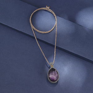 Vintage Trendy Gem Stone Halskette Hand gewebte Makramee Anhänger Oval Wachs schnur Mit Achat Amethyst für Herren Hochzeiten Partys - Product Image 1