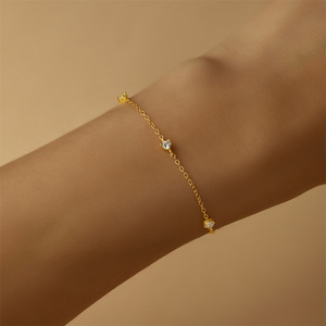 Pulsera de Plata de Ley S925 para Mujer, Clásica para Uso Diario, con Circonita Cúbica, Chapada en Oro, Estilo Moderno, Venta al por Mayor - Product Image 1