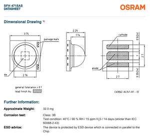 หลอดไฟอินฟราเรด OSRAM รุ่น SFH 4715AS-EA ความยาวคลื่น 850 นาโนเมตร กำลังไฟ 780 มิลลิวัตต์/วินาที ความสว่าง 90 °   มุมลำแสง 3.75 มม. SMD ไฟ LED สำหรับระบบรักษาความปลอดภัยและจดจำใบหน้า - Product Image 3
