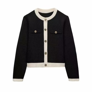 Cardigan Corto Casual da Donna a Maniche Lunghe Lavorato a Maglia, Monopetto a Tinta Unita, Maglione Esterno Personalizzato alla Moda per l'Inverno - Product Image 1