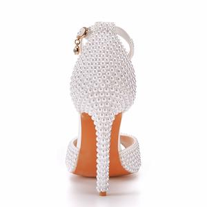 SHIKOL White Pearl Heels 11cm Sandalias de tacón alto Tamaño grande 12 Zapato de boda para zapatos de novia Moda Elegante Sandalias de tacón para mujer - Product Image 6