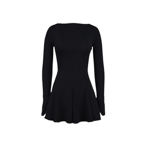 Abito <span class=keywords><strong>Corto</strong></span> <span class=keywords><strong>Nero</strong></span> Sexy con Vita Stretta e <span class=keywords><strong>Maniche</strong></span> <span class=keywords><strong>Lunghe</strong></span>, Elegante e Semplice <span class=keywords><strong>Vestito</strong></span> Aderente Tinta Unita - Product Image 6