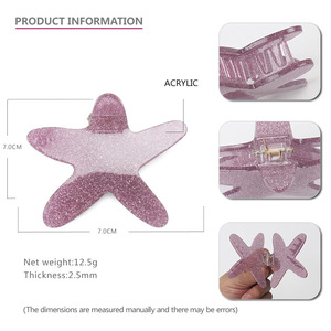 Pince à cheveux en acrylique étoile de mer tendance avec paillettes, élégante, pour demi-queue de cheval, nouveaux accessoires capillaires occidentaux - Product Image 5