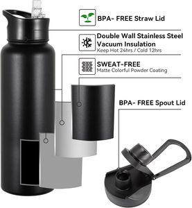 Metal Wide Mouth Water <b>Bottle</b> Insulated Double Wall Stainless <b>Steel</b> Sport Water <b>Bottle</b> With New Lid - Product Image 3