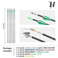 Flèches en carbone de 31 pouces, 6 pièces, avec pointes en acier inoxydable et nocks lumineux en plastique pour arc à poulies/arc classique, Spine 300 350