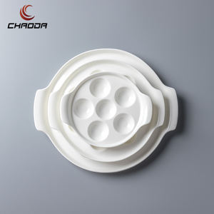 Assiettes d'escargot en céramique 8 trous de 7/9/11 pouces avec poignées assiettes d'escargot de fruits de mer plat de cuisson d'escargot blanc Barbecue - Product Image 5