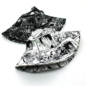 <span class=keywords><strong>หมวก</strong></span>บักเก็ตสไตล์การ์ตูนญี่ปุ่น 2 สี ขาวดำ ลายอนิเมะ มังกี้ ดี ลูฟี่ - Product Image 2