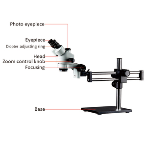 Microscopio estéreo Trinocular con soporte de doble brazo, Base fija, Zoom 7X-45X, cámara Digital de 16MP, Marco con Zoom de luz LED - Product Image 2