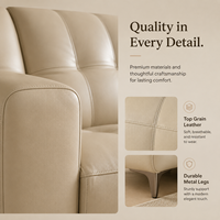 Canapé d'angle moderne en cuir véritable beige à deux places avec fonction inclinable électrique et rembourrage en éponge, idéal pour appartements et hôtels
