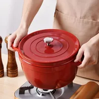 Casserole en fonte de 9,5 pouces avec couvercle en émail antiadhésif, pot à soupe, batterie de cuisine, four hollandais pour cuisinière à gaz, cuisinière à induction
