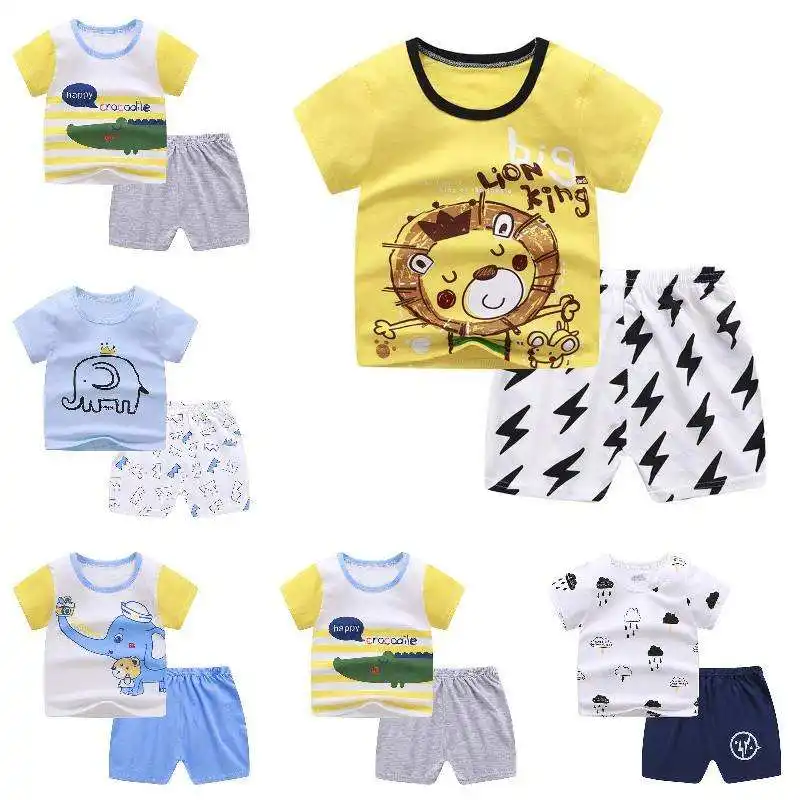 아기 의류 세트 소년 고품질 여름 편지 격자 무늬 포켓 T 셔츠 반바지 어린이 의류 아기 소년 의류 세트