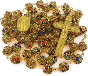<span class=keywords><strong>Rosario</strong></span> con Perline di Cristallo Zirconia Colorate <span class=keywords><strong>Argento</strong></span> Cattolico con Medaglia Miracolosa Croce Crocifisso <span class=keywords><strong>Collana</strong></span> <span class=keywords><strong>Rosario</strong></span> Multicolore - Product Image 5