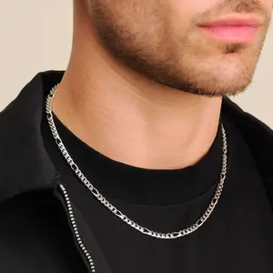 Joyería de moda Figaro enlace <span class=keywords><strong>cadena</strong></span> 925 plata esterlina Unisex Figaro <span class=keywords><strong>cadena</strong></span> collar <span class=keywords><strong>cadena</strong></span> <span class=keywords><strong>italiana</strong></span> para hombres mujeres - Product Image 2