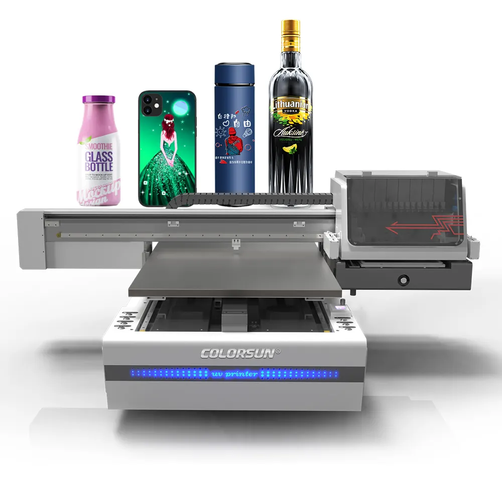 ColorSun grootformaat 6090 UV printer voor coaster MDF hout glas telefoon case met varnish printing en Stofzuigen Platform